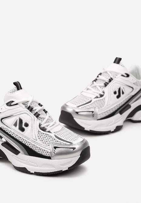 Sneakers Albi-Argintii cu Talpă Groasă Decorați cu Inserții Plasă Korianna 5