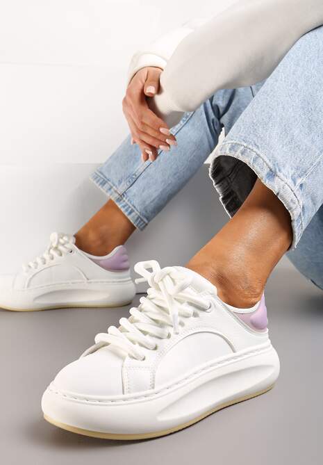 Biało-Fioletowe Sneakersy na Platformie Ozdobione Wypukłą Wstawką  Vinelli