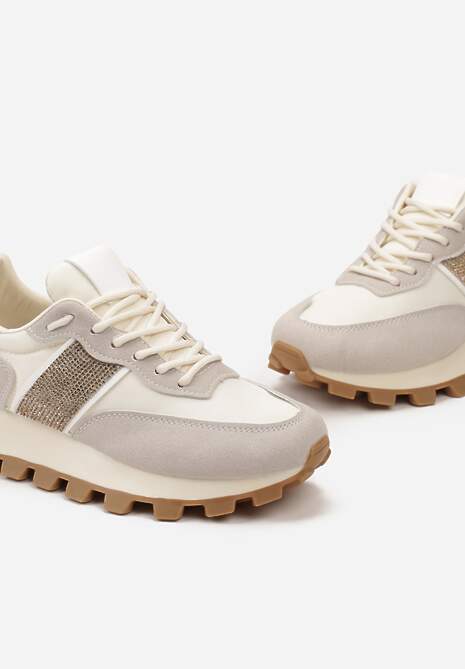 Sneakerși Bej cu Talpă Groasă și Aplicatie cu Paiete Thesalia 5