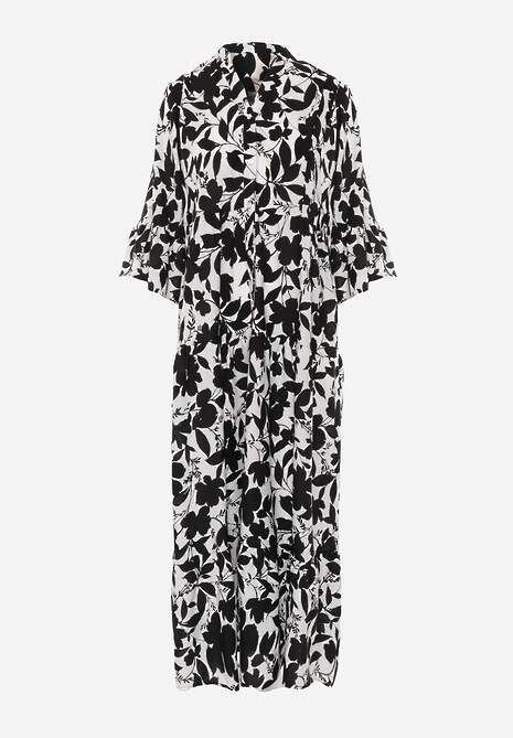 Rochie Neagră și Albă Cloș Maxi cu Nasturi și Imprimeu Abstract Uvellia 6