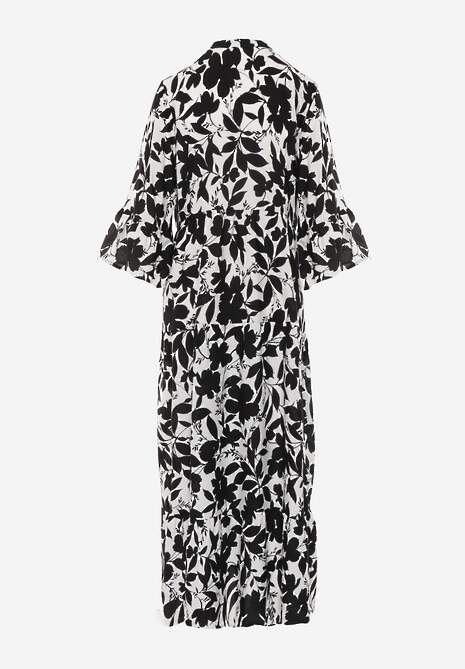 Rochie Neagră și Albă Cloș Maxi cu Nasturi și Imprimeu Abstract Uvellia 7