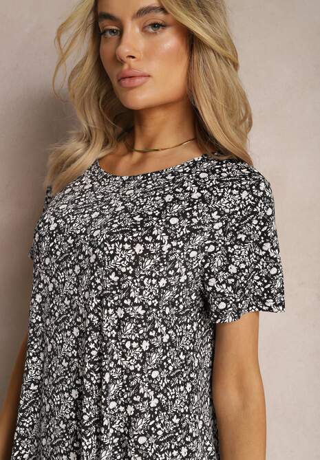 Rochie Neagră Scurtă cu Fustă Clopot și Decolteu Rotund din Vâscoză Dapnehli 5