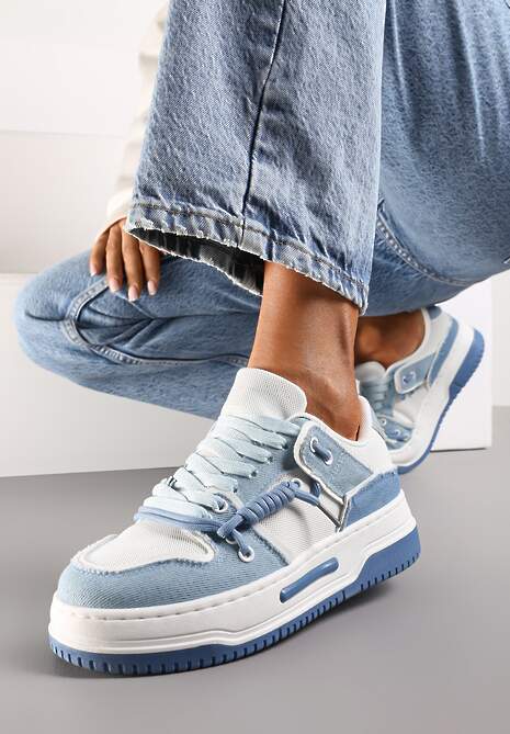 Niebieskie Sneakersy na Platformie z Ozdobnymi Sznurówkami Aqara