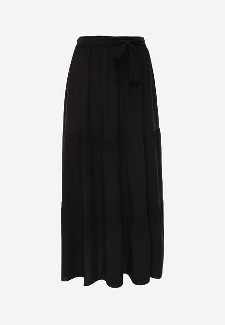 Czarna Rozkloszowana Spódnica Maxi z Wiskozy z Materiałowymi Paskami Wintelis 6
