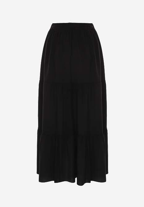 Czarna Rozkloszowana Spódnica Maxi z Wiskozy z Materiałowymi Paskami Wintelis 7