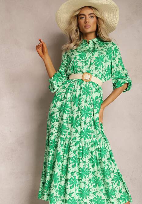 Rochie verde înflorată cu partea de sus tip cămașă Nealavin 4