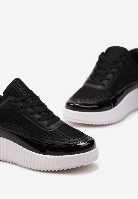 Czarne Sneakersy na Platformie Ozdobione Nitami i Patchworkowymi Wstawkami Jeneria 5