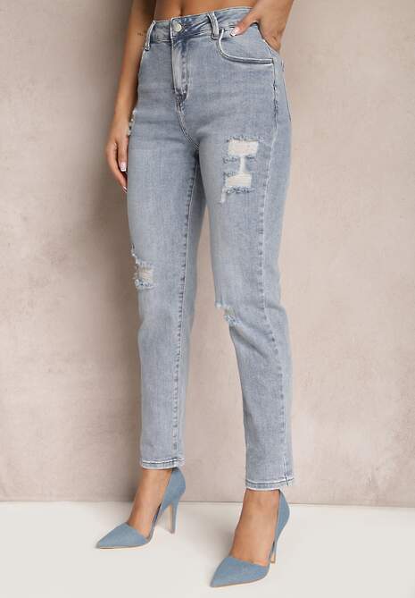Jasnoniebieskie Jeansy Mom Fit High Waist z Przetarciami Aauroa 4