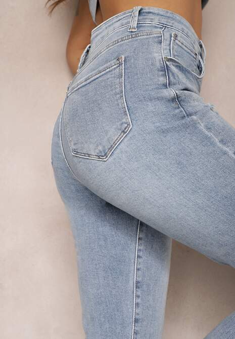 Jasnoniebieskie Jeansy Mom Fit High Waist z Przetarciami Aauroa 5