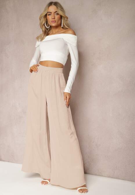 Bej Pantaloni largi de vara cu elastic în talie Philomen 4