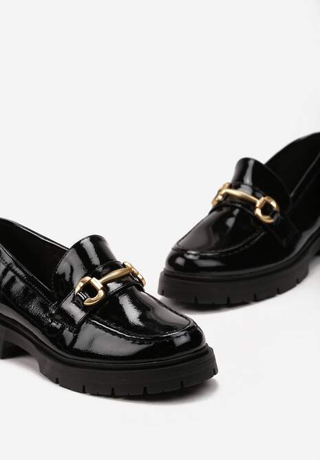 Czarne Eleganckie Lakierowane Mokasyny z Minimalistyczną Klamerką Lenar 5
