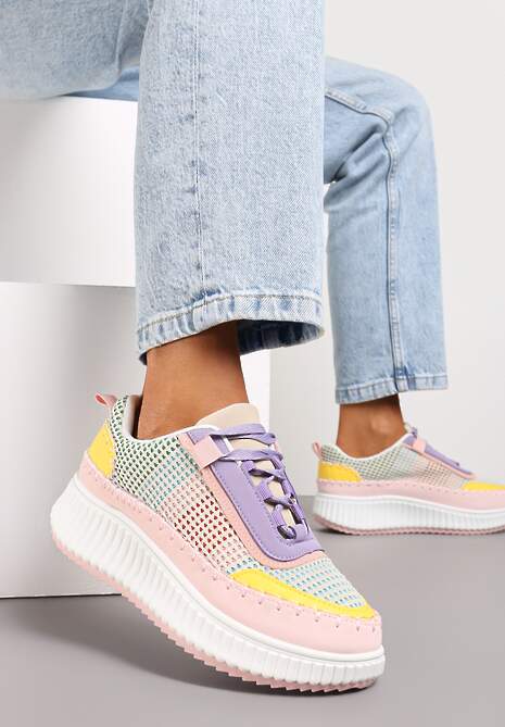 Różowo-Fioletowe Sznurowane Sneakersy na Platformie Dimakis