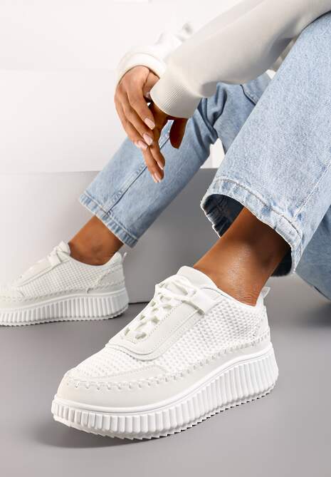 Białe Sznurowane Sneakersy na Platformie Dimakis