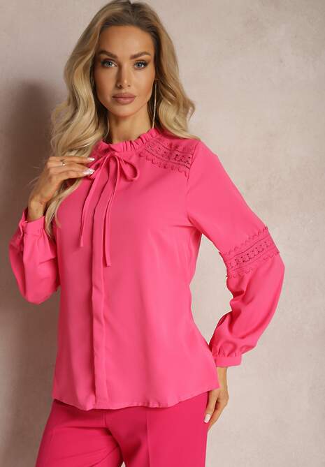 Bluză Fucsia din Viscoză cu Închidere la Spate Decorată cu Dantelă Vinafa 4