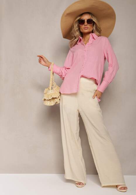 Różowa Koszula z Bawełny z Ozdobnym Haftem Przy Guzikach Gevindia 5