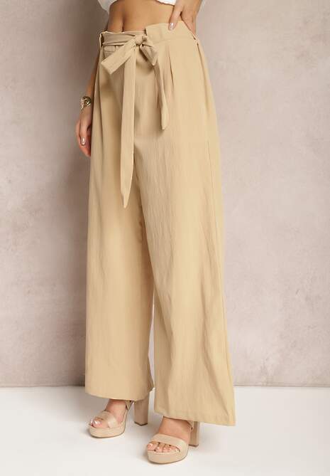 Bej Închis Pantaloni Largi cu Centă din Material Tip Paper Bag Lasette 4