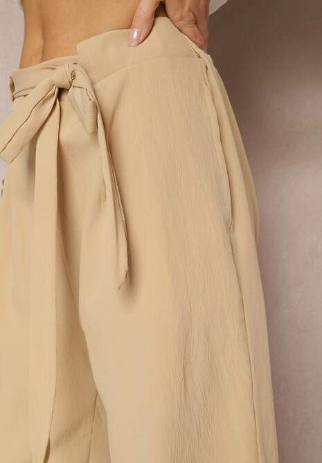 Bej Închis Pantaloni Largi cu Centă din Material Tip Paper Bag Lasette 5
