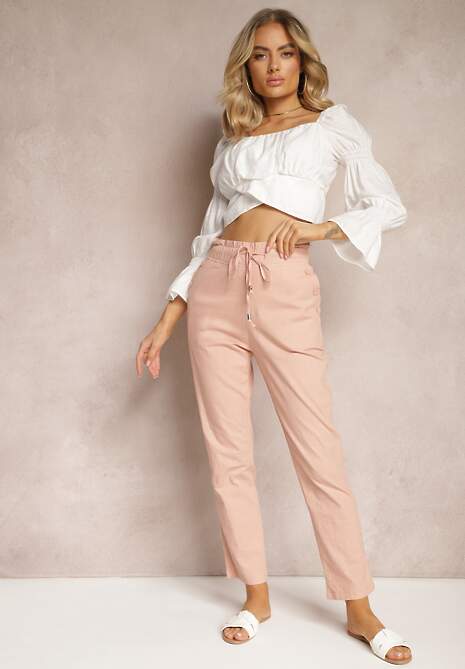 Pantaloni Roz High Waist cu Șnururi și Nasturi Arifea 4