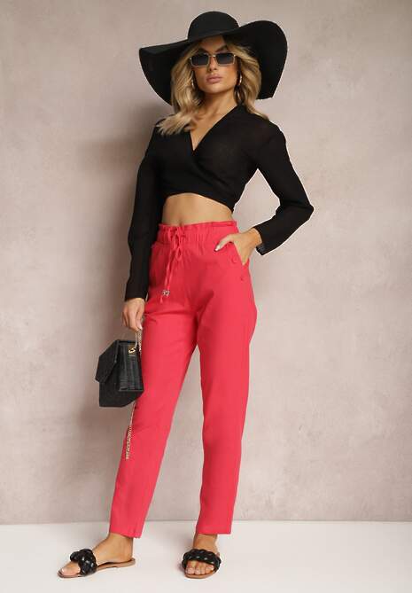Pantaloni Roșii High Waist cu Șnururi și Nasturi Arifea 4
