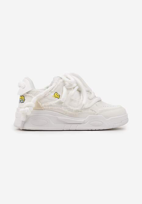 Białe Sneakersy z Perforacją i Materiałowymi Wstawkami z Ozdobnym Sznurowaniem Luneth 4