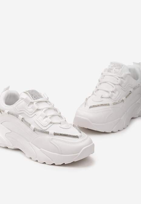 Sneakers Albi cu Șiret Ornamental cu Pietre Strass Saerina 5