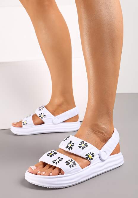 Białe Sandały z Piankowego Materiału ze Wzorem w Kwiaty Quirane