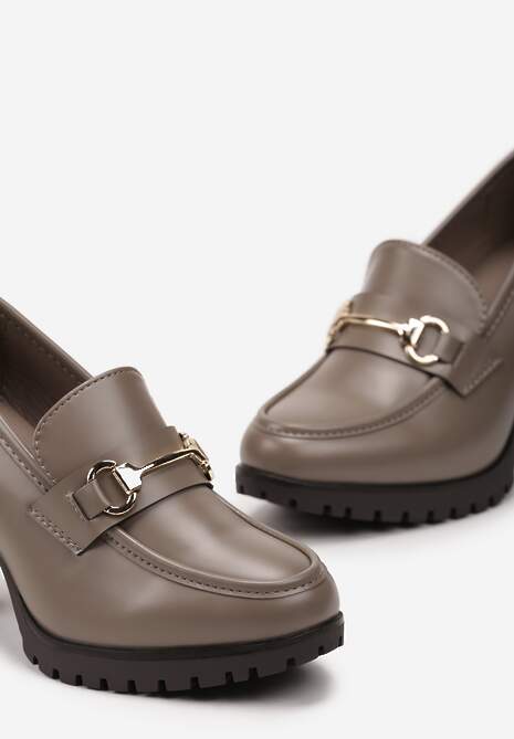 Bej Închis Elegant Pantofi cu Toc cu Platformă Decorați cu Cataramă Paivessa 5