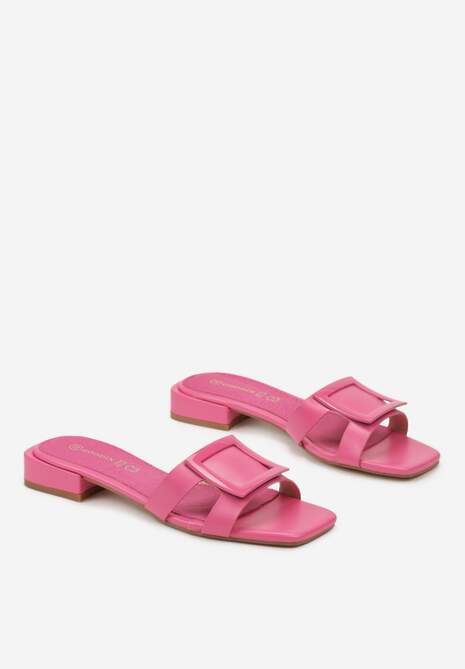 Papuci Roz din Piele Ecologică cu Cataramă Decorativă și Vârf Pătrat Danyil 4