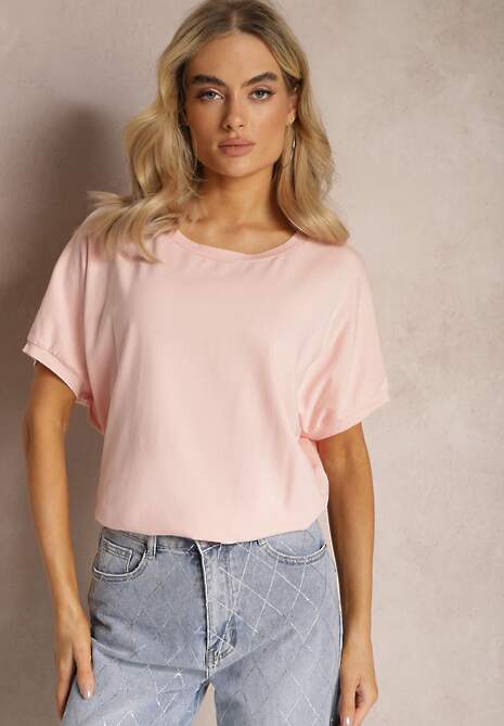 Różowy T-shirt Oversize o Przedłużonym Kroju Echinopa 4