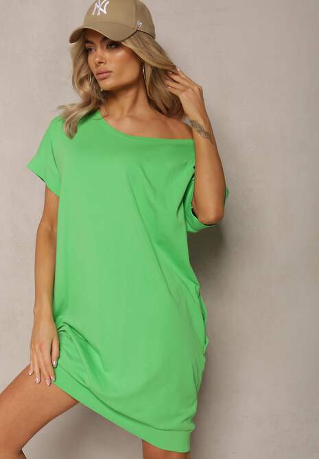 Zielona  T-shirtowa Sukienka Pudełkowa z Elastycznej Bawełny Ellensa