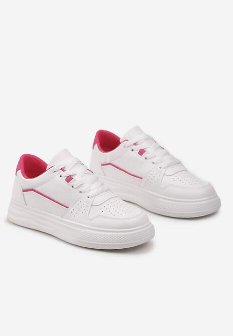 Sneakerși Albi și Fucsia cu Șiret Decorați cu Perforări și Cusături Eglia 4