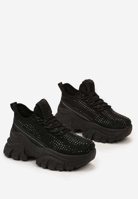 Sneakers Negri pe Platformă cu Carâmb cu Pietre Harilena 4