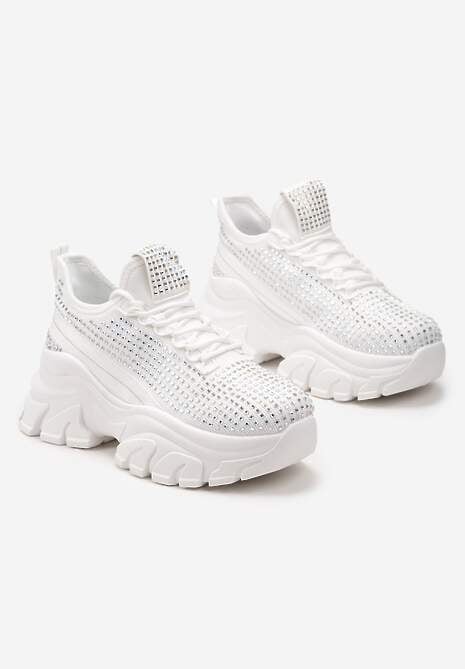 Sneakers Albi pe Platformă cu Partea Superioară cu Pietre Strass Harilena 4