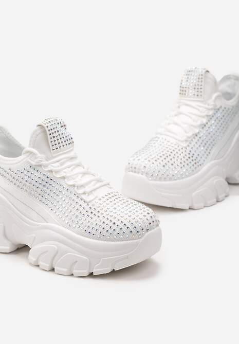 Sneakers Albi pe Platformă cu Partea Superioară cu Pietre Strass Harilena 5