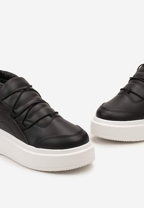 Czarne Sneakersy z Regulowaną Gumką za Kostkę na Grubej Podeszwie Erkkia 6
