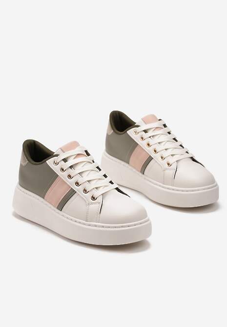 Biało-Zielone Sneakersy  ze Złotymi Aplikacjami na Grubej Podeszwie z Ozdobną Wstawką Bordea 4