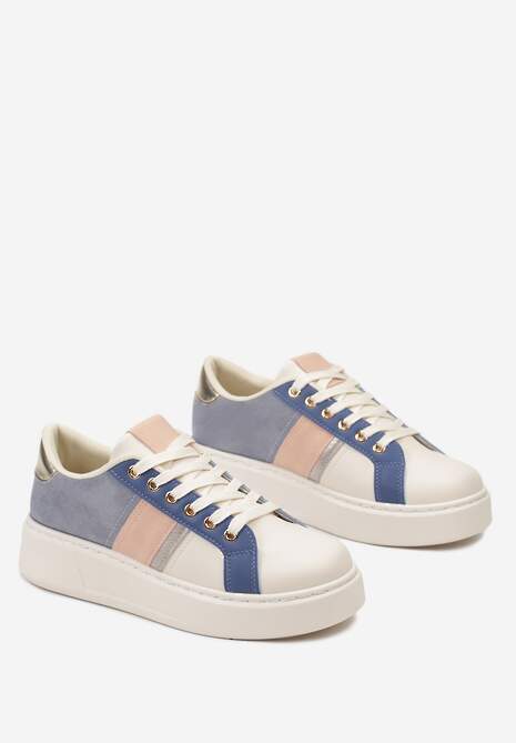 Biało-Niebieskie Buty Sneakersy  ze Złotymi Aplikacjami na Grubej Podeszwie z Ozdobną Wstawką Bordea 4