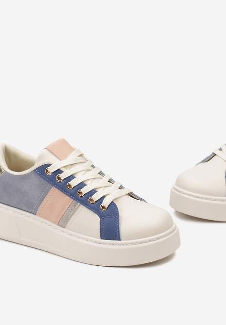 Biało-Niebieskie Buty Sneakersy  ze Złotymi Aplikacjami na Grubej Podeszwie z Ozdobną Wstawką Bordea 5