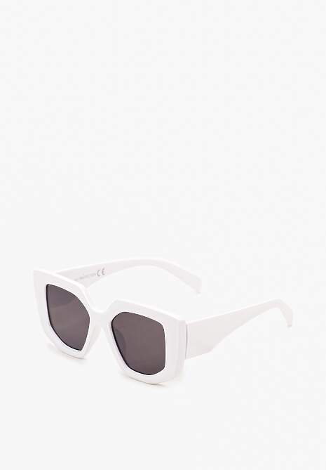 Białe Geometryczne Okulary Przeciwsłoneczne z Grubymi Oprawkami Nimikoria