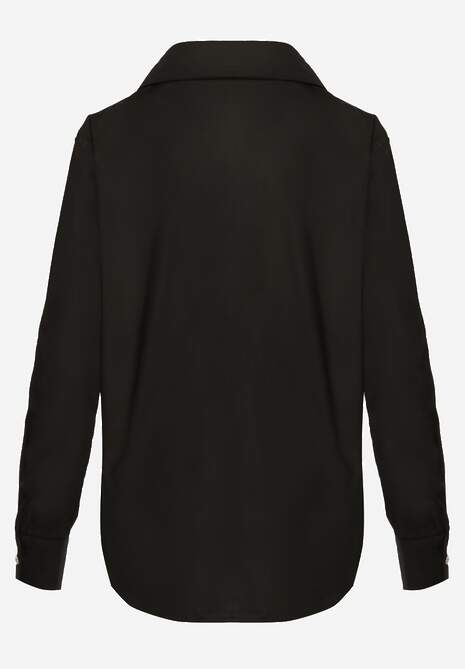 Czarna Klasyczna Koszula z Kieszeniami Zdobiona Cyrkoniami i Kwiatowym Detalem Herlla 7