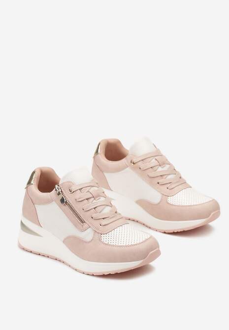 Różowe Sneakersy na Koturnie Ozdobione Krótkim Suwakiem Yurgia 5