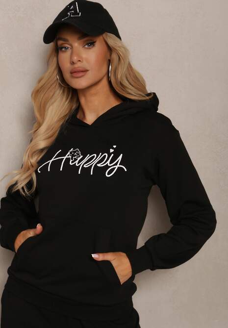 Bluză Neagră cu Glugă și Imprimeu Decorativ Arseia 4