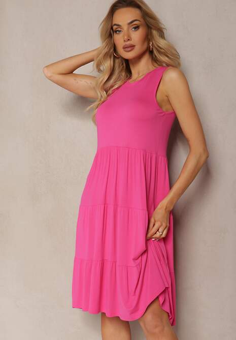 Rochie Midi Fucsia cu Volane cu Croi Clos Qulaisa 4