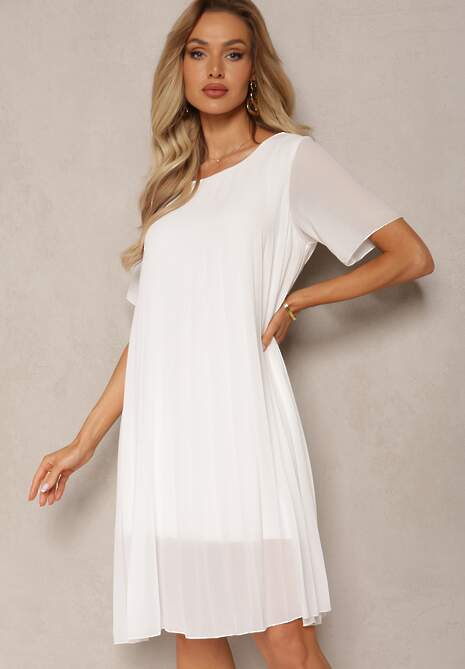 Biała Plisowana Sukienka o Rozkloszowanym Kroju Orxiala
