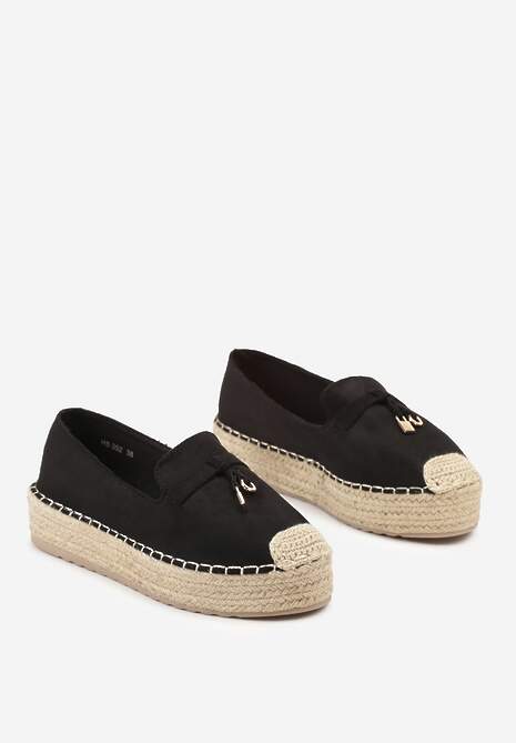 Espadrile Negre pe Platformă Împletită cu Detalii Metalice Zamielle 5