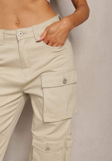 Pantaloni chino bej deschis din bumbac cu talie înaltă Arcara 5