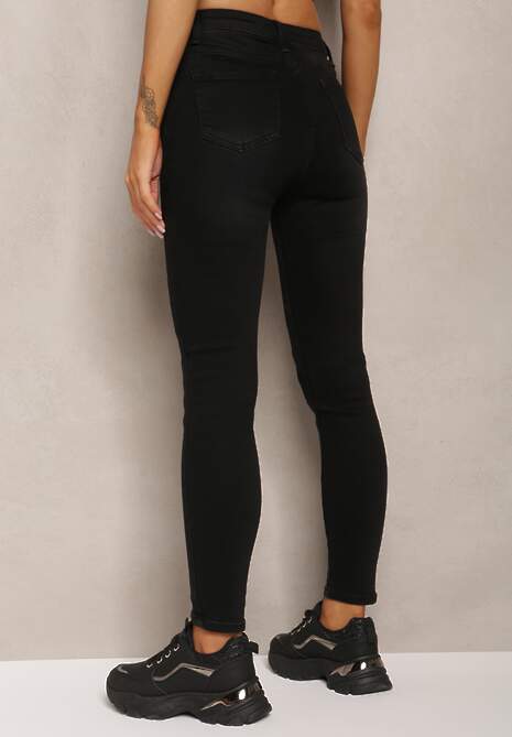 Blugi Skinny Negri High Waist cu Buzunare și Fermoar Emettiara 4