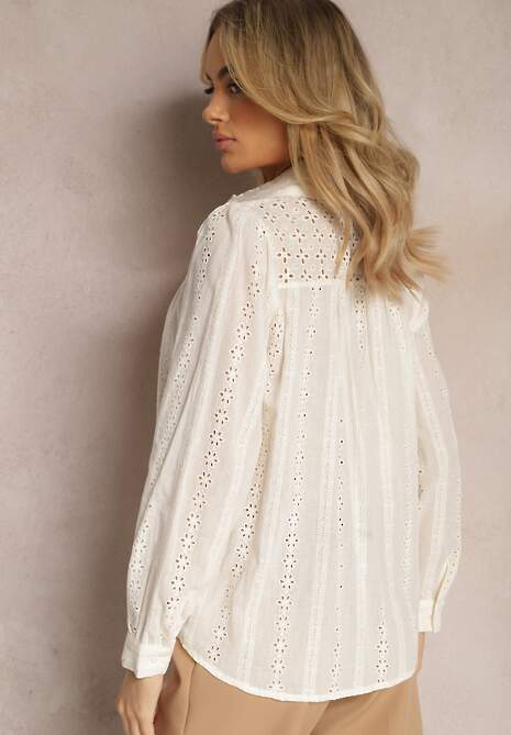 Jasnobeżowa Koszula z Bawełny z Ażurowymi Zdobieniami Namiella 4