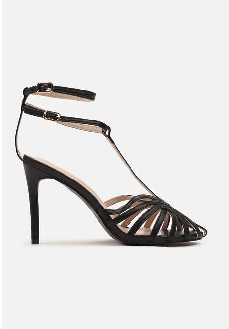 Sandale Negre cu Toc Stiletto cu Vârf Rotund cu Barete Subțiri Neriella 4