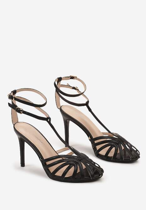 Sandale Negre cu Toc Stiletto cu Vârf Rotund cu Barete Subțiri Neriella 5
